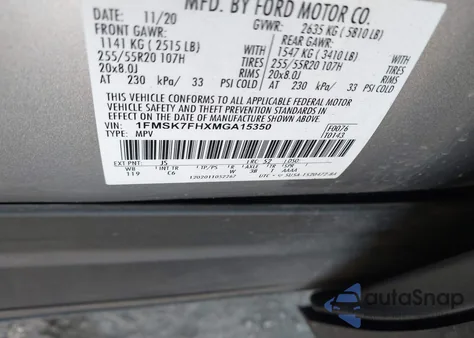 2021 Ford Explorer Limited z USA, uszkodzony, nr VIN 1FMSK7FHXMGA15350